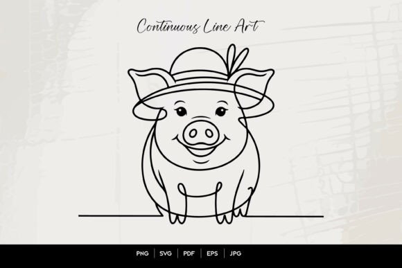 Cute Pig Wearing Hat Single Line Art Review