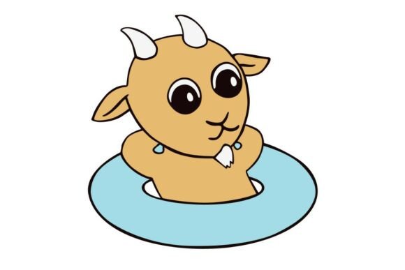 Relaxed Goat in Pool: A Laid-Back Design with Real Embroidery Potential